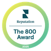 A circular logo with the text "Reputation The 800 Award 2025".