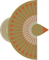 A brown and orange feathered object with a white background.