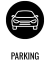 A white car icon on a black background.