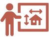 a man pointing to a picture of a house with arrows