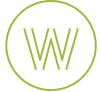 A green circle with a black background contains a stylized letter W.