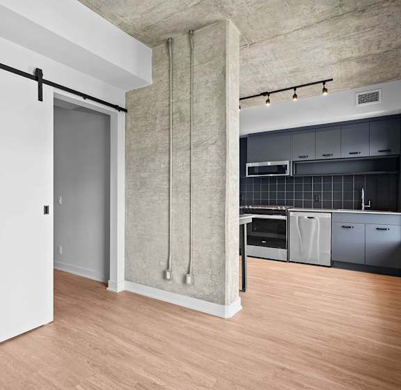 Sleek urban corner view of fourth street lofts retail