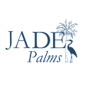 A logo with a palm tree and a bird with the words "Jade Palms" written in cursive.