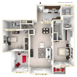 The Madison - 2 BR 2 BA Floorplan The Madison - 2 BR 2 BA Floorplan at Enclave Apartments, Midlothian, 23114
