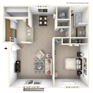 The Sycamore - 1 BR 1 BA Floor Plan at Autumn Woods Apartments, Ohio, 45342