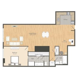 A6 &#x2013; 1 Bedroom 2 Bath Floor Plan Layout &#x2013; 1196 Square Feet