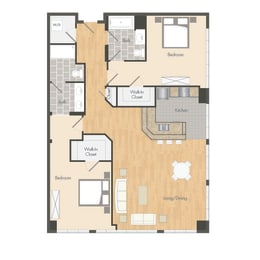 B4 – 2 Bedroom 2 Bath Floor Plan Layout – 1327 Square Feet at Aqua Via Apartments, California, 94607