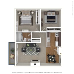 2BR/1BA 2 Bed 1 Bath Floor Plan at Cornerstone Apartments, California