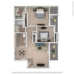 2BR/2BA Floor Plan at Independence Plaza, Canoga Park, 91304