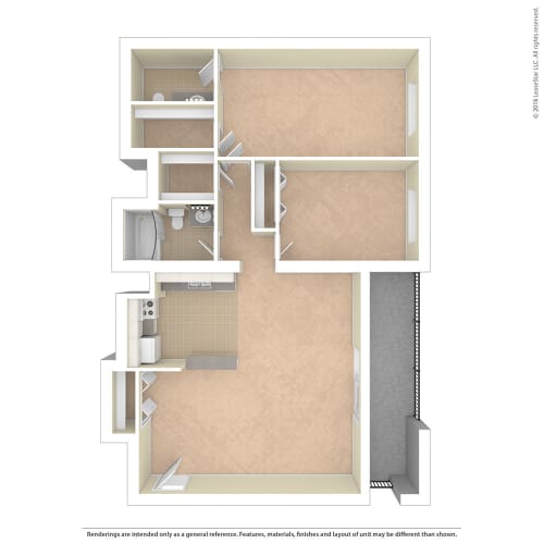Floor Plan  Heritage Park Apartments Two Bed 1.5 BA Floor Plan