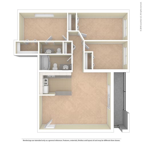 Floor Plan  Heritage Park Apartments Three Bed 1.5 BA Floor Plan