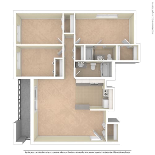Floor Plan  Heritage Park Apartments Three Bed 2 BA Floor Plan