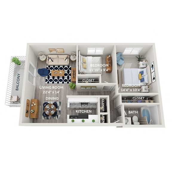 a 3 bedroom floor plan with a bathroom and a living room at The Heights Apartments, Cincinnati, 45220