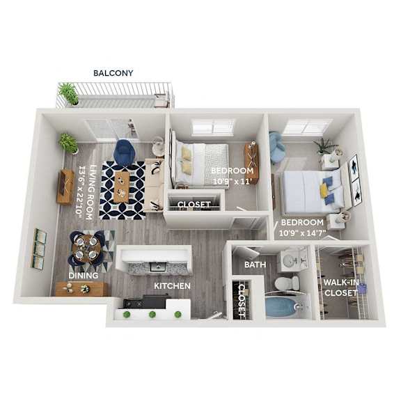 a 3 bedroom floor plan with a bathroom and a living room at The Heights Apartments, Cincinnati, 45220