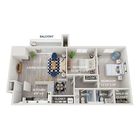 a 3 bedroom floor plan  1190 sq ft at The Heights Apartments, Cincinnati, 45220