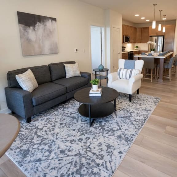 a living room with a couch and a coffee table