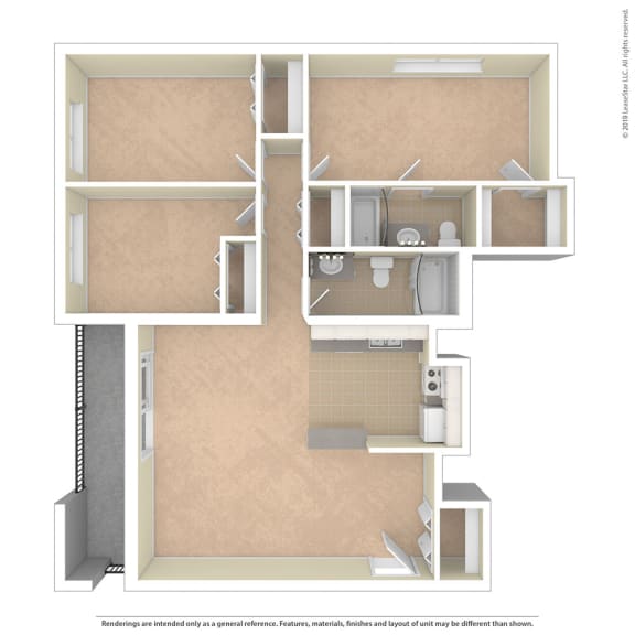 Heritage Park Apartments Three Bed 2 BA Floor Plan
