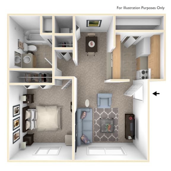 Modified One Bedroom Floor Plan at West Wind Apartments, Fort Wayne, Indiana