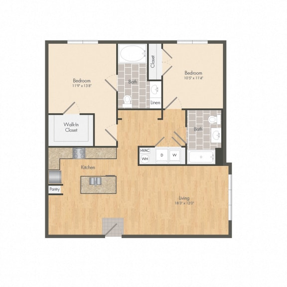 Two Bedroom Two Bath Apartment at The Met Apartment Homes, Hattiesburg, MS, 35402
