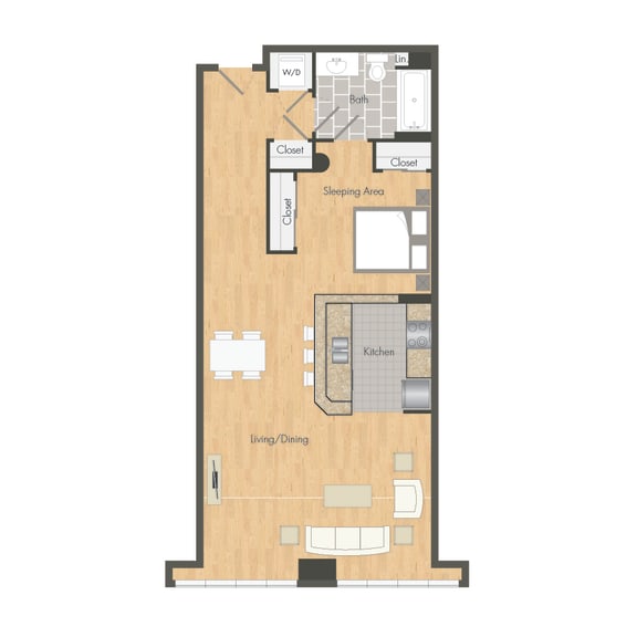 Studio &#x2013; 0 Bedroom 1 Bath Floor Plan Layout &#x2013; 790 Square Feet