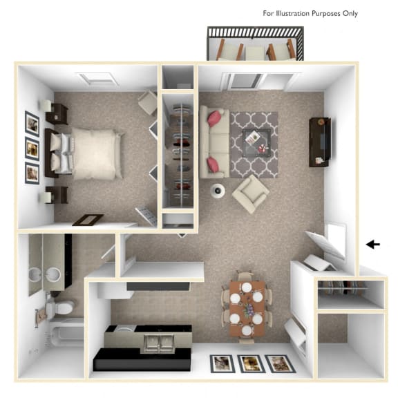 1-Bed/1-Bath, Magnolia Floor Plan at Cordoba Apartments, Michigan