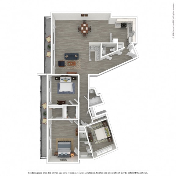 Casa Granada Three Bedroom Floor Plan  at Casa Granada, Los Angeles, CA, 90049