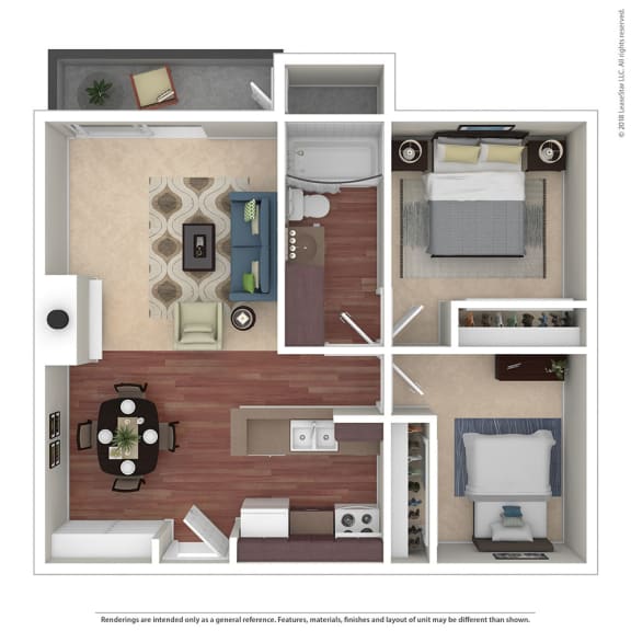 2BR/1BA 2 Bed 1 Bath Floor Plan at Chatsworth Pointe, California, 91304