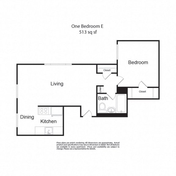 Floor Plan  One BedroomE 1b1b 513sf at Lock Vista, Washington, 98107