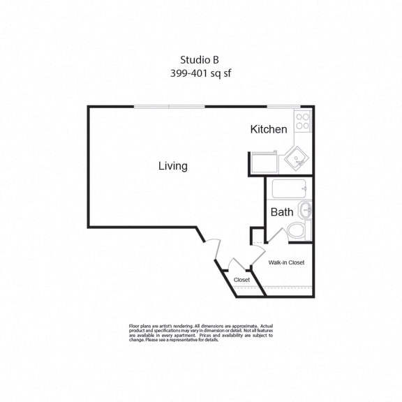 Floor Plan  StudioB studio 399-401sf at Lock Vista, Washington, 98107