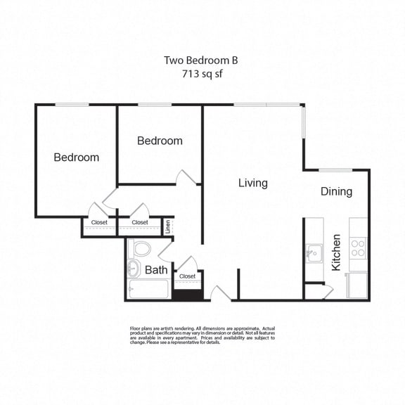 Floor Plan  TwoBedroomB 2b1b 713sf at Lock Vista, Seattle, 98107
