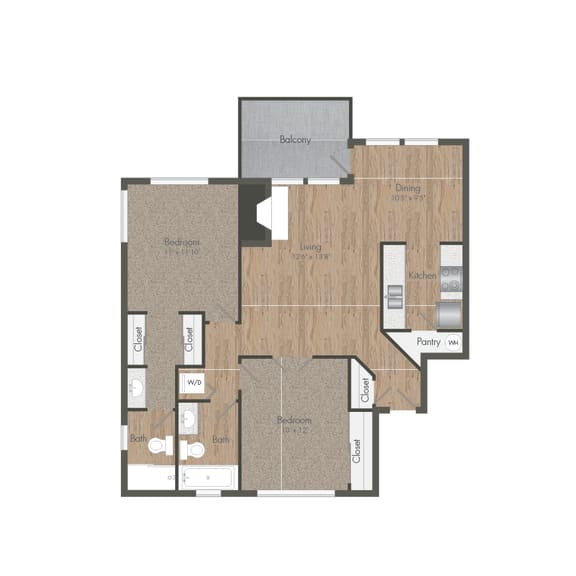 Two Bedroom 2 Bath Floor plan at Reedhouse Apartments, Boise, Idaho