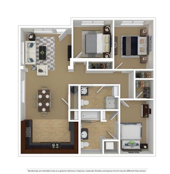 A floor plan of a small apartment with a kitchen, living room, and bedroom.