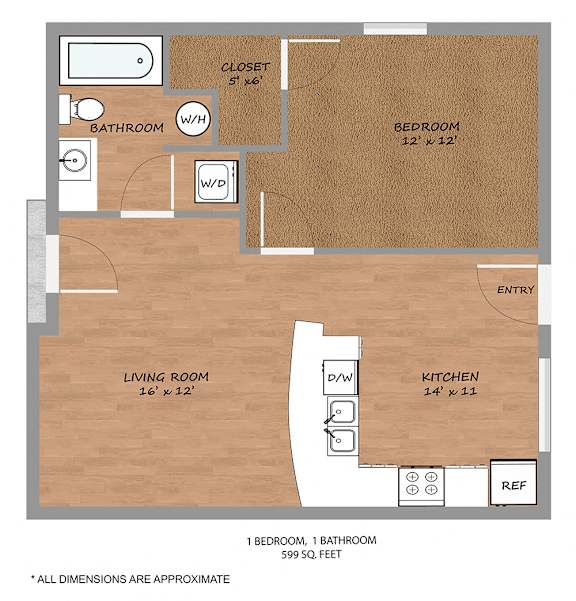 1 Bed 1 Bathroom Floor Plan at The Talon, Texas, 76209
