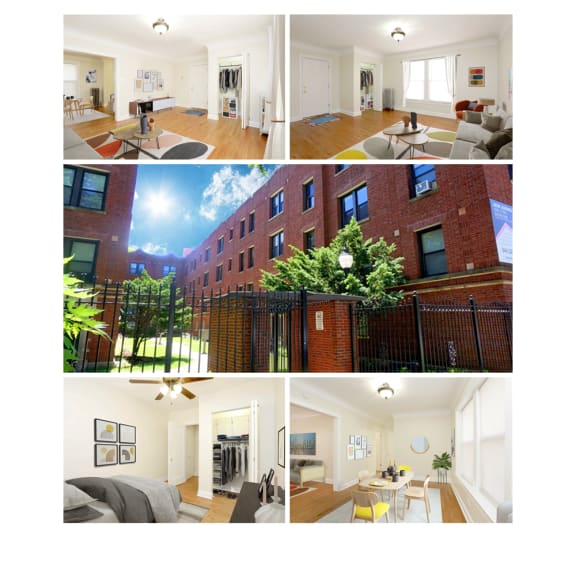 a series of four photos of a living room