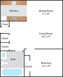  Floor Plan 1 Bedroom - 02 Tier