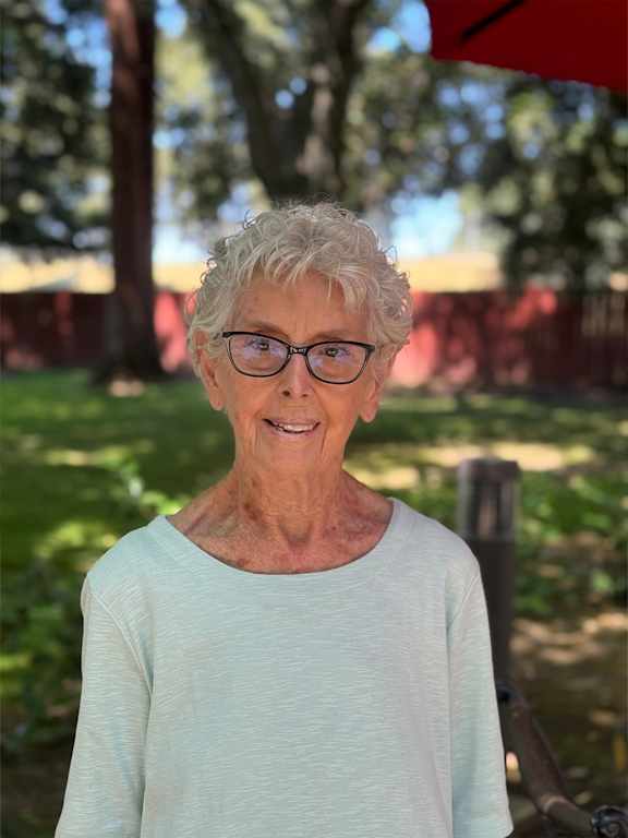 Close-up portrait of an elderly woman at Campus Commons Senior Living, Sacramento