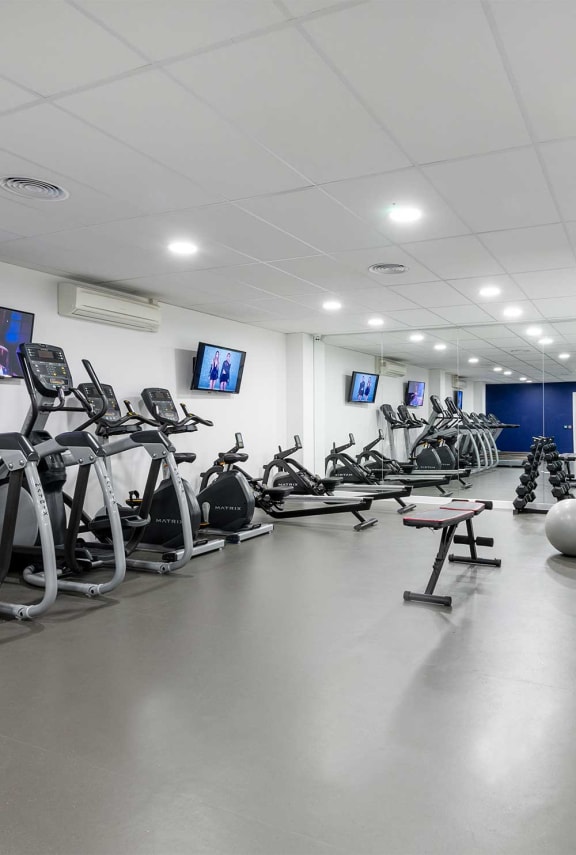 the gym is full of bikes and other exercise equipment