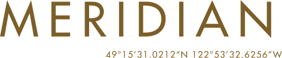 The word "MERIDIAN" is written in large letters with coordinates below it.
