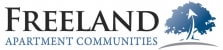 the logo for greenland apartment communities with a blue tree and the word greenland