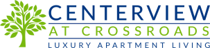 a logo for the center at crossroads luxury apartment living