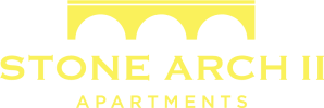 a yellow and black graphic with the words stone arch apartments