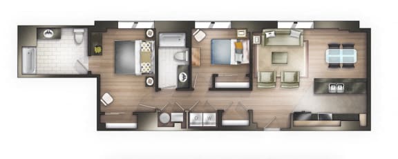 2 Bedroom 2 Bath Floorplan Style D4_The Strathmore Apartments, Detroit, MI