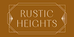 A brown sign with the words "Rustic Heights" written on it.