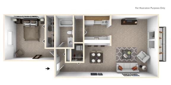 1-Bed/1-Bath, Verbena Floor Plan at The Springs Apartment Homes, Novi, 48377
