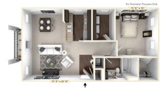 The Napa - 1 BR 1 BA Floor Plan at Bella Vista Apartments, Fishers, IN, 46038