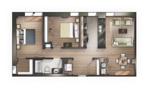 2 Bedroom 2 Bath Floorplan Style D3_The Strathmore Apartments, Detroit, MI
