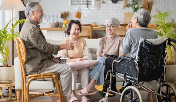 A group of elderly people are sitting together in a room.