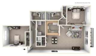 2-Bed/2-Bath, Bouvardia Floor Plan at Westlake Apartments, Belleville, MI, 48111