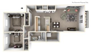 2-Bed/1-Bath, Lily Floor Plan 2-Bed/1-Bath, Lily Floor Plan at Hillside Apartments, Wixom, MI