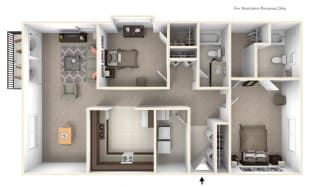 2-Bed/2-Bath, Watsonia Floor Plan at LakePointe Apartments, Batavia, Ohio